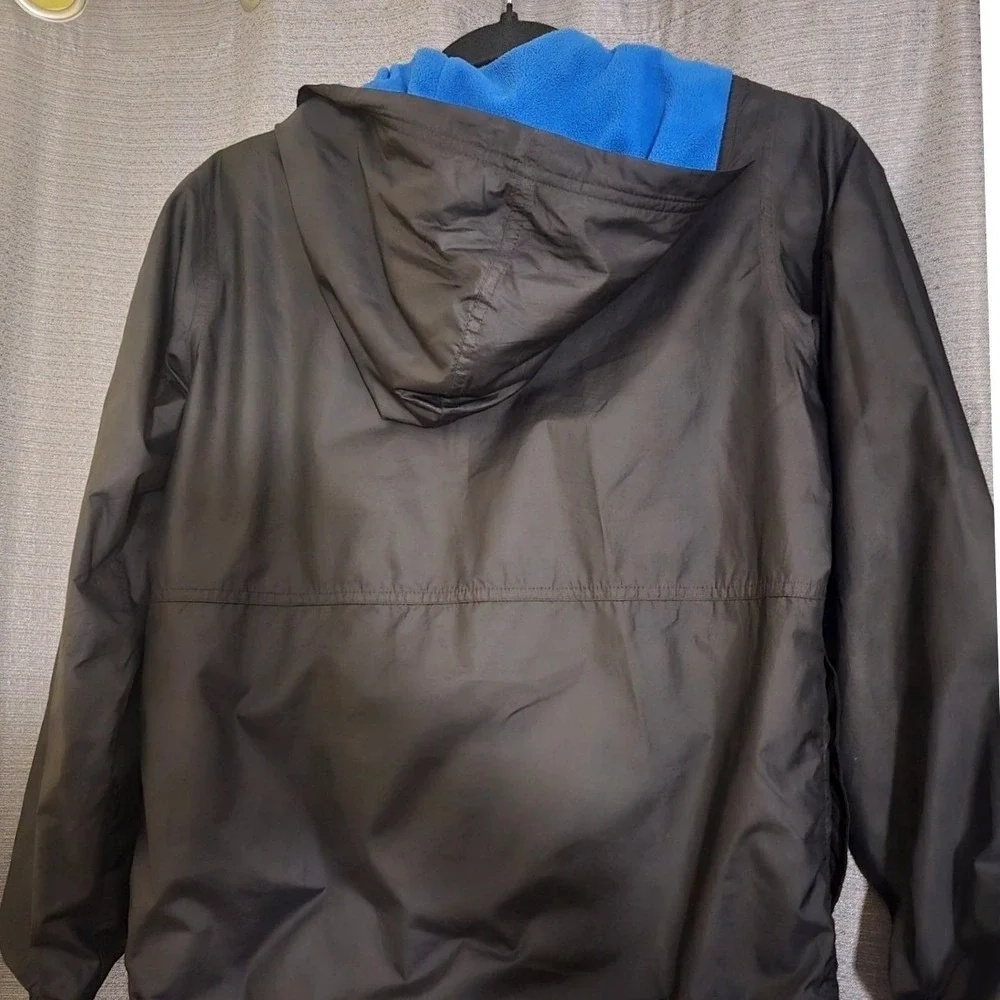 Columbia Kids Windbreaker Jacket Black Blue Fleece Lined Hooded‎ Size L 14/16